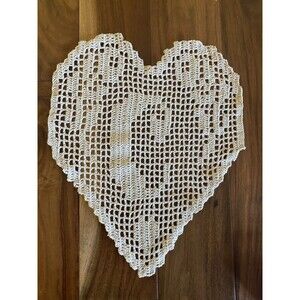 Handmade Crochet Doily Filet Monogram Heart Letter C Ecru